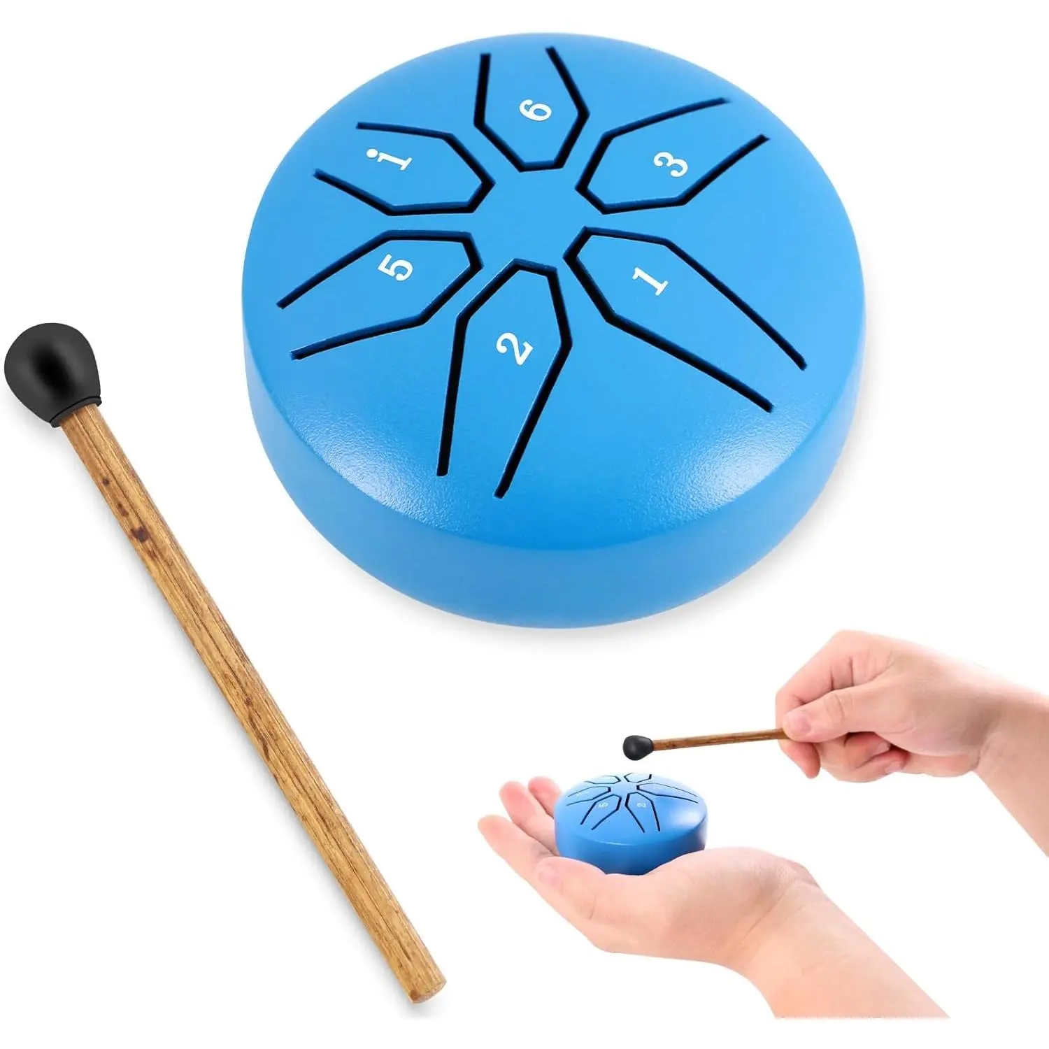 Mini Steel Tongue Drum 3 Inch 6 Notes Percussion Instrument Handpan Drum C Key with Mallets,  Book Steel Drum for Meditation, Relaxation (Blue)