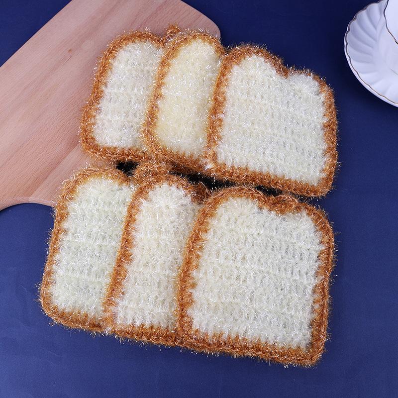 [1-3 pieces] Korean-style new toast bread dishcloth, bread-shaped bionic dishcloth, non-scratch pot cleaning cloth, thickened non-greasy dishwashing rag