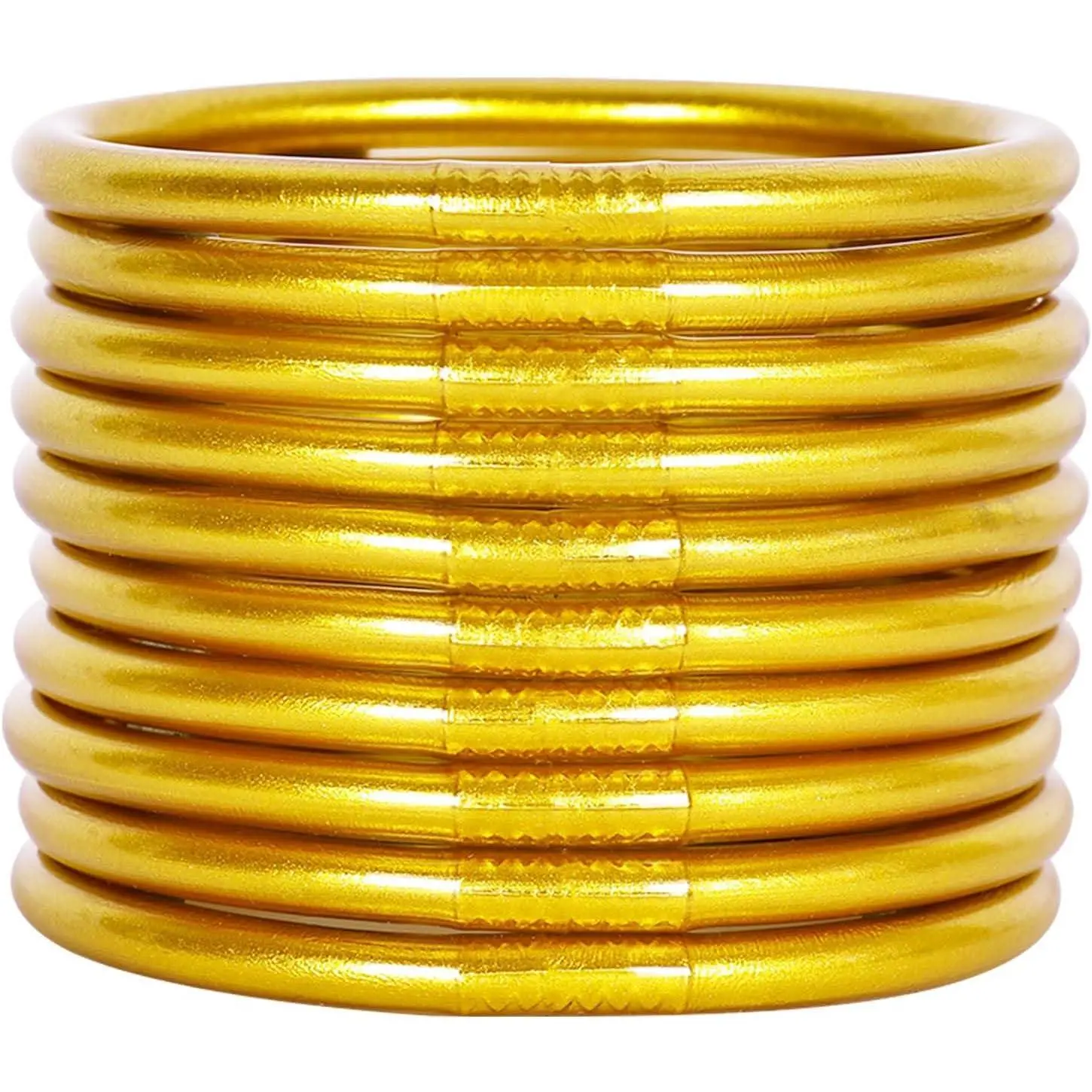 Women's Glitter Jelly Bangle Bracelet Set - Gold Powder-Lined, Lightweight Fashion Costume Jewelry
