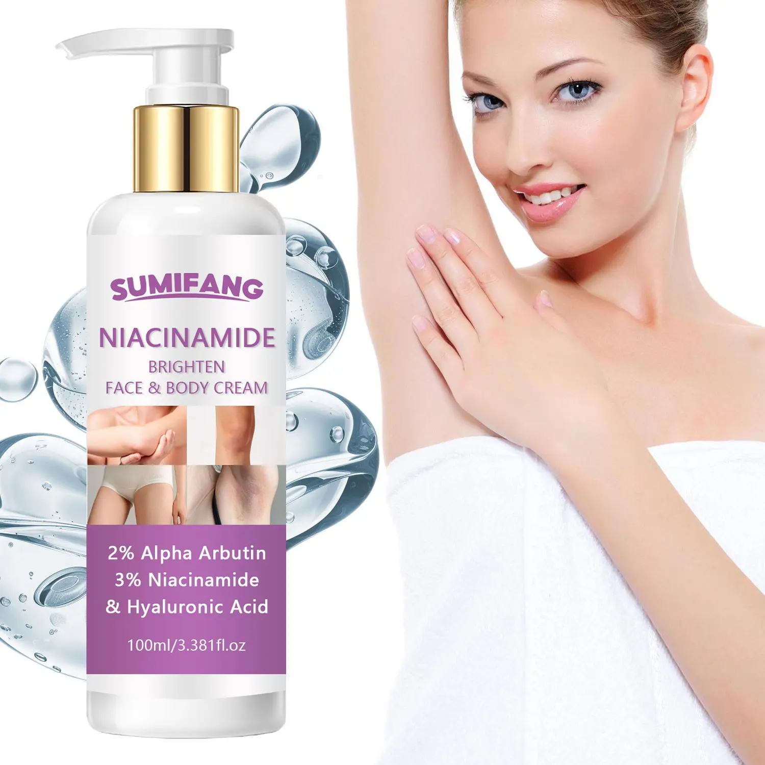 100ML Niacinamide Underarm Brightening Cream, Enriched with Bearberry, Hyaluronic Acid, Vitamin E, Gentle Moisture, Improves Dark Spots