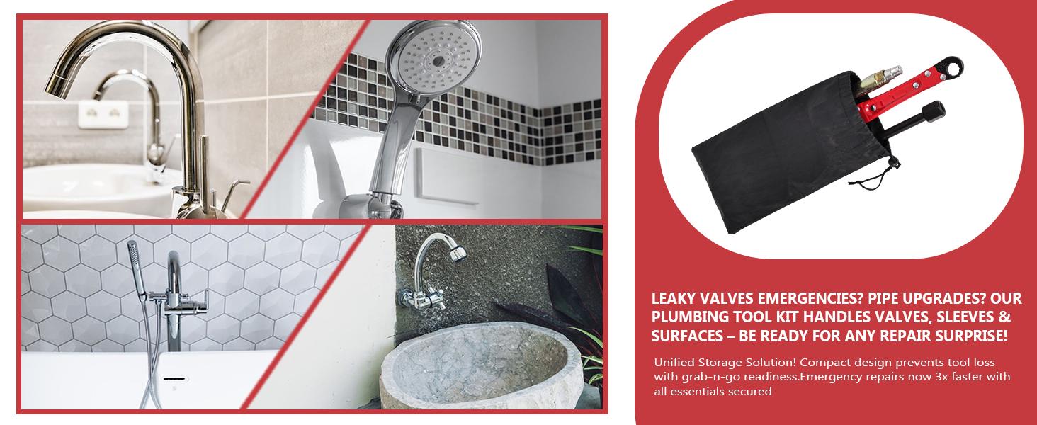 6 Pcs Plumbing Tools Kit with Angle Stop Wrench & 1/2-Inch Compression Sleeve Puller, Professional Plumbers Wrench, Sandpaper and Storage Bag for Frozen/Corroded Angle Stop  HARD EDGEHARD EDGE