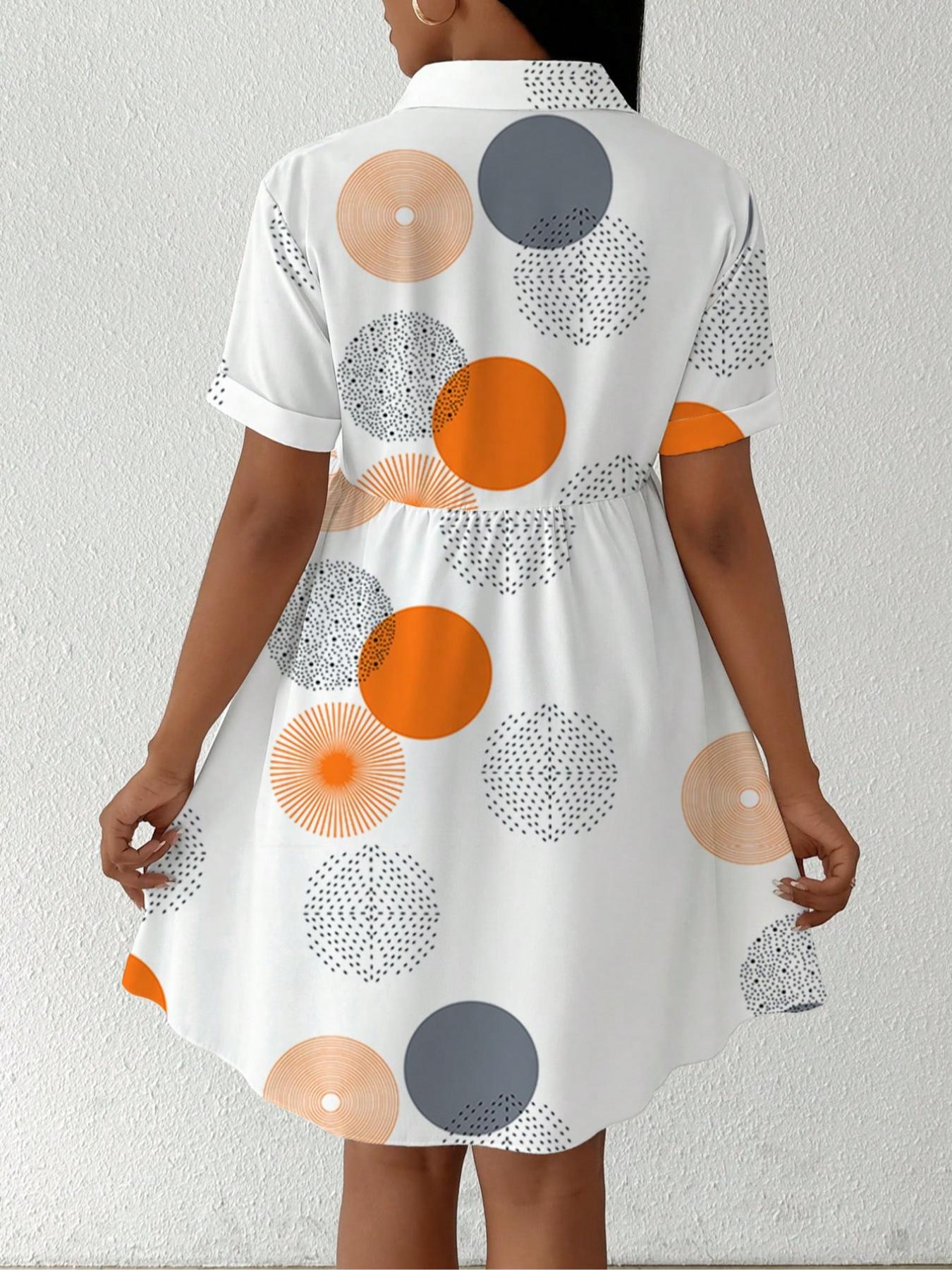 【Plus Size】 All Over Print Shirt Dress, Casual Short Sleeve Collared Dress for Summer, Women's Clothes for Daily Wear