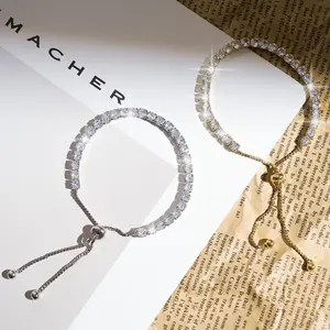 2 set Dainty Gold Tennis Bracelets for Women • Sparkly Cubic Zirconia Stacking Set • Waterproof Everyday Minimalist Jewelry Size 6 7 8 9