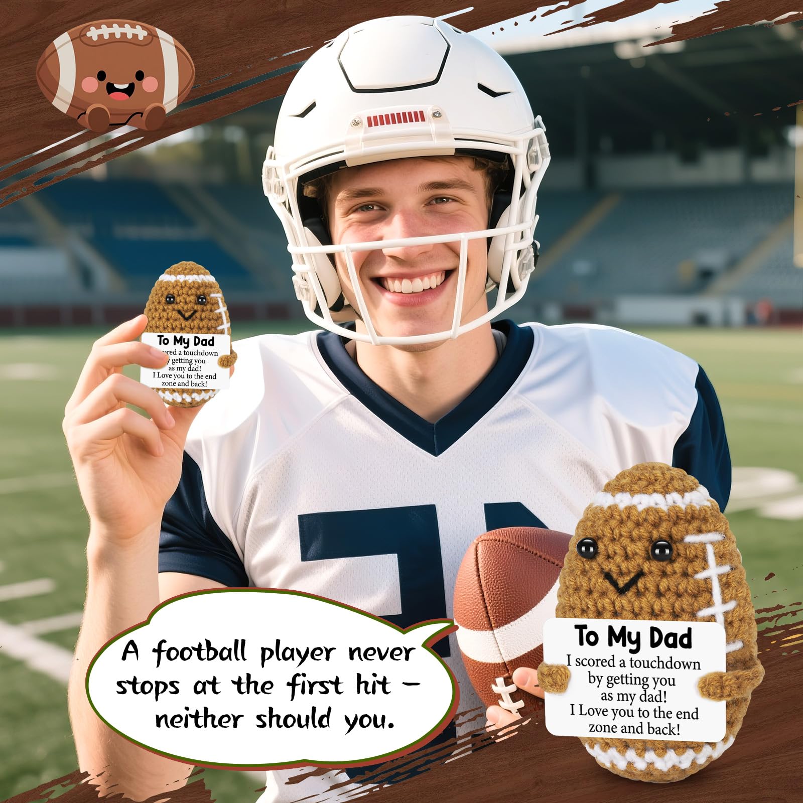 Adorable Mini Handmade Knitted Rugby Doll, Soft Plush Emotional Support Companion, Stress Relief Anxiety Relief Toy, Ideal Birthday Gifts For Women, Christmas Holiday Presents, Teacher Appreciation Gifts, Cute Desk Decor Car Ornament Office Decor Gift For