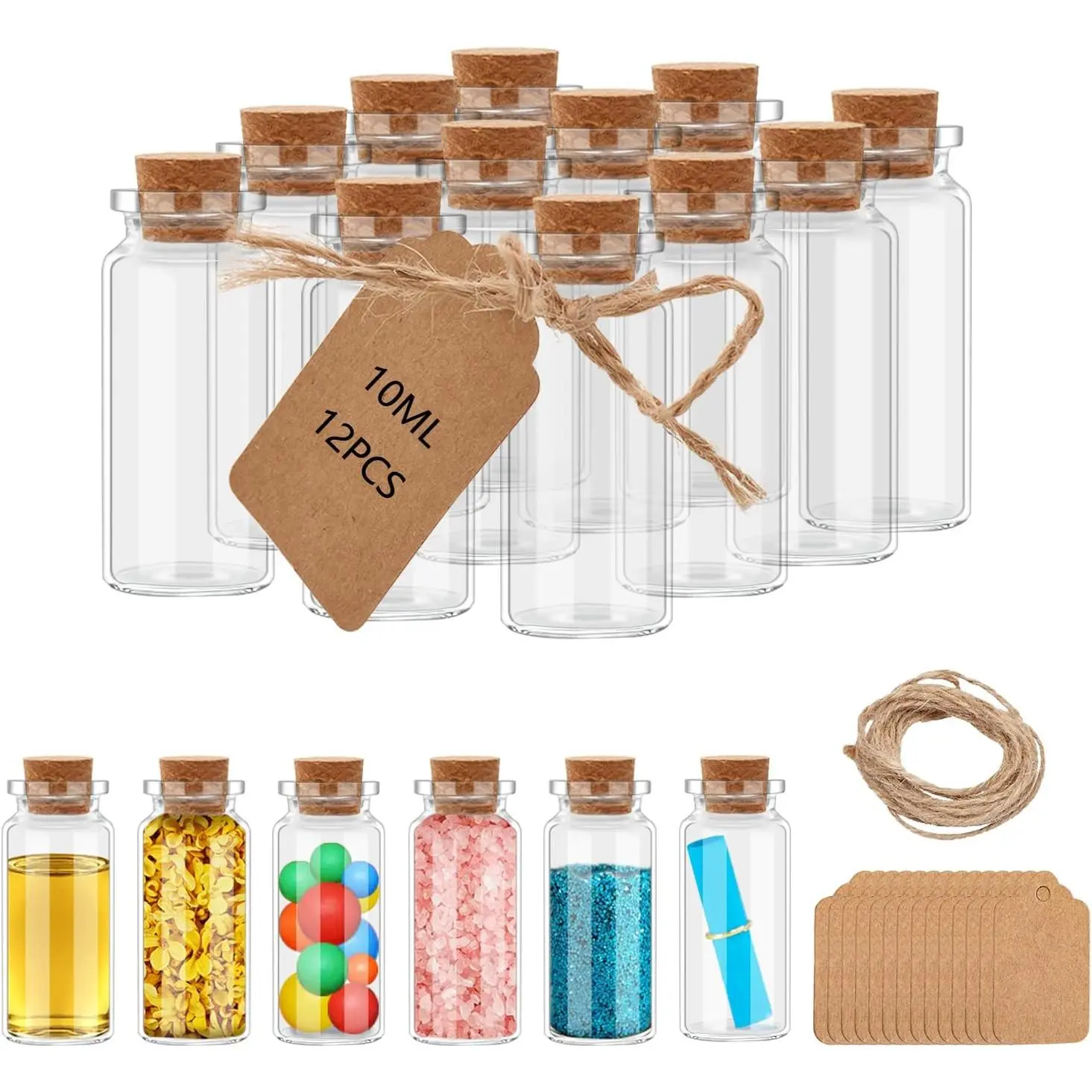 12 count 10ml Small Glass Mini Jars with Cork  Message Bottle Terrarium Jar  Wishing Bottles miniature Sand Art Bottles Sample for DIY Crafts (12)