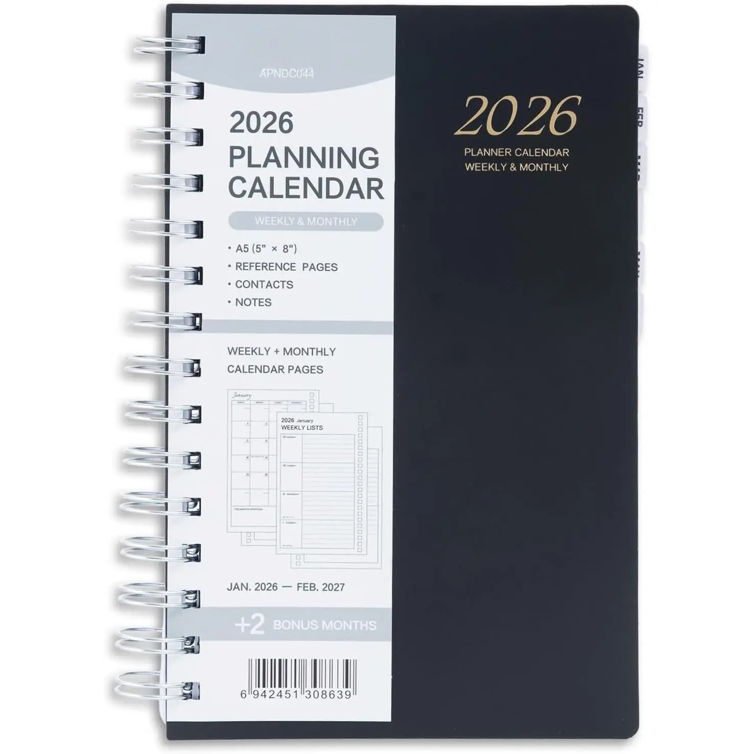 2026 Planner, Weekly and Monthly Planner Calendar, Jan 2026-Feb 2027 Agenda Book With Monthly Tabs for School Work  Supplies, A5 8x5