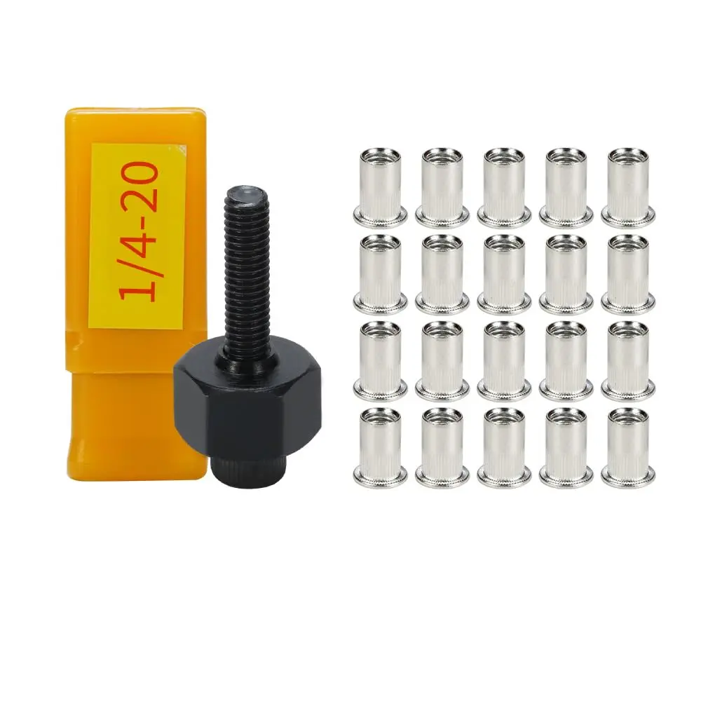 20 count Stainless Steel Rivet Nuts with Hand Rivet Nut Tool Set, Manual Rivnut Tool, Hand Nut Riveter Accessory for Simple Install (1/4)