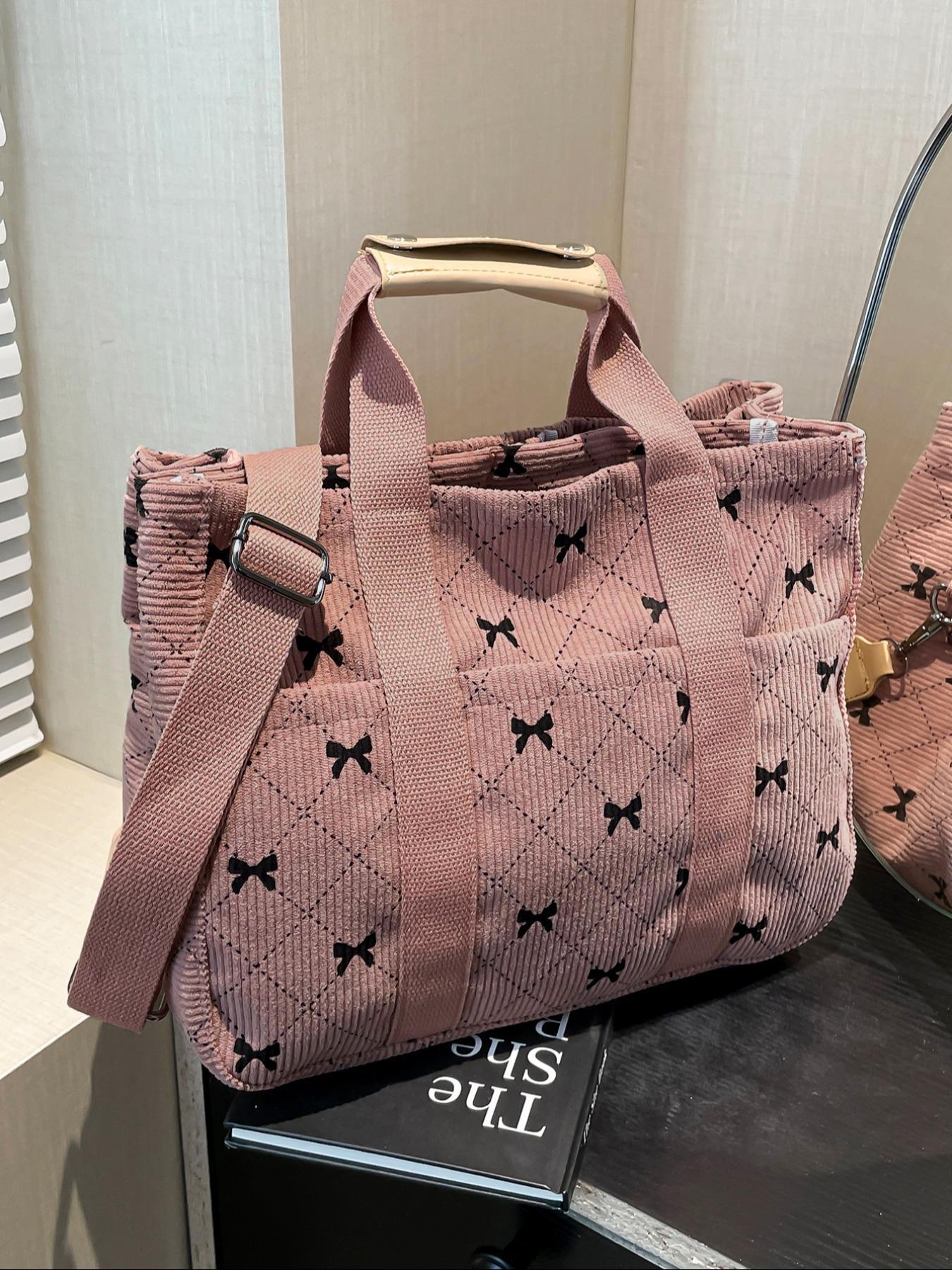 Solid Color/Flower/Fruit/Heart Pattern Storage Tote Bag for Women, Large Capacity Tote Bag, Multiple Pocket Work Bag, Multipurpose Tote Organizer, Travel Essentials Carryall, Travel Accessory Bag