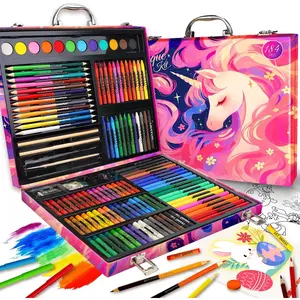 184-Piece Unicorn Pink Princess Art Set for Girls Teens Kids Ages 6-12, Christmas Birthday Gift Drawing Art Kit with Colored Pencils, Crayons, Oil Pastels, Watercolor Paint Set