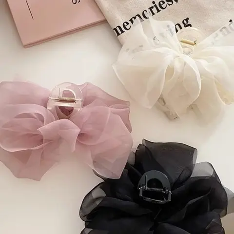 3 Piece/2 Piece Set Soft Silk Bow Hair Clips, Fairy Net Fishnet Large Shark Clip, Princess Headwear Accessories, Elegant Hair Jewelry for Women, Barrettes Hair Clips, Hair Decor, Super Cute Clips, Decorative Hair Clips