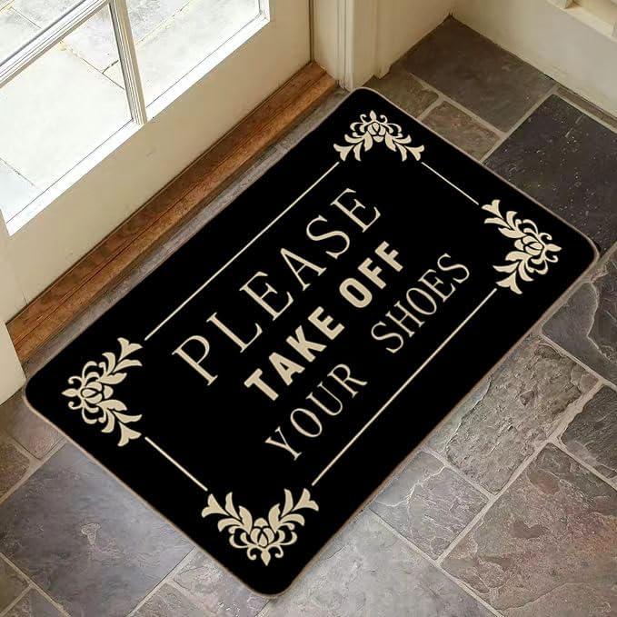 Please Take Off Your Shoes Mat Funny Welcome Mats for Indoor Outdoor Entrance Floor Mats Personalized Doormat Anti-Slip Gift Mat Black 2