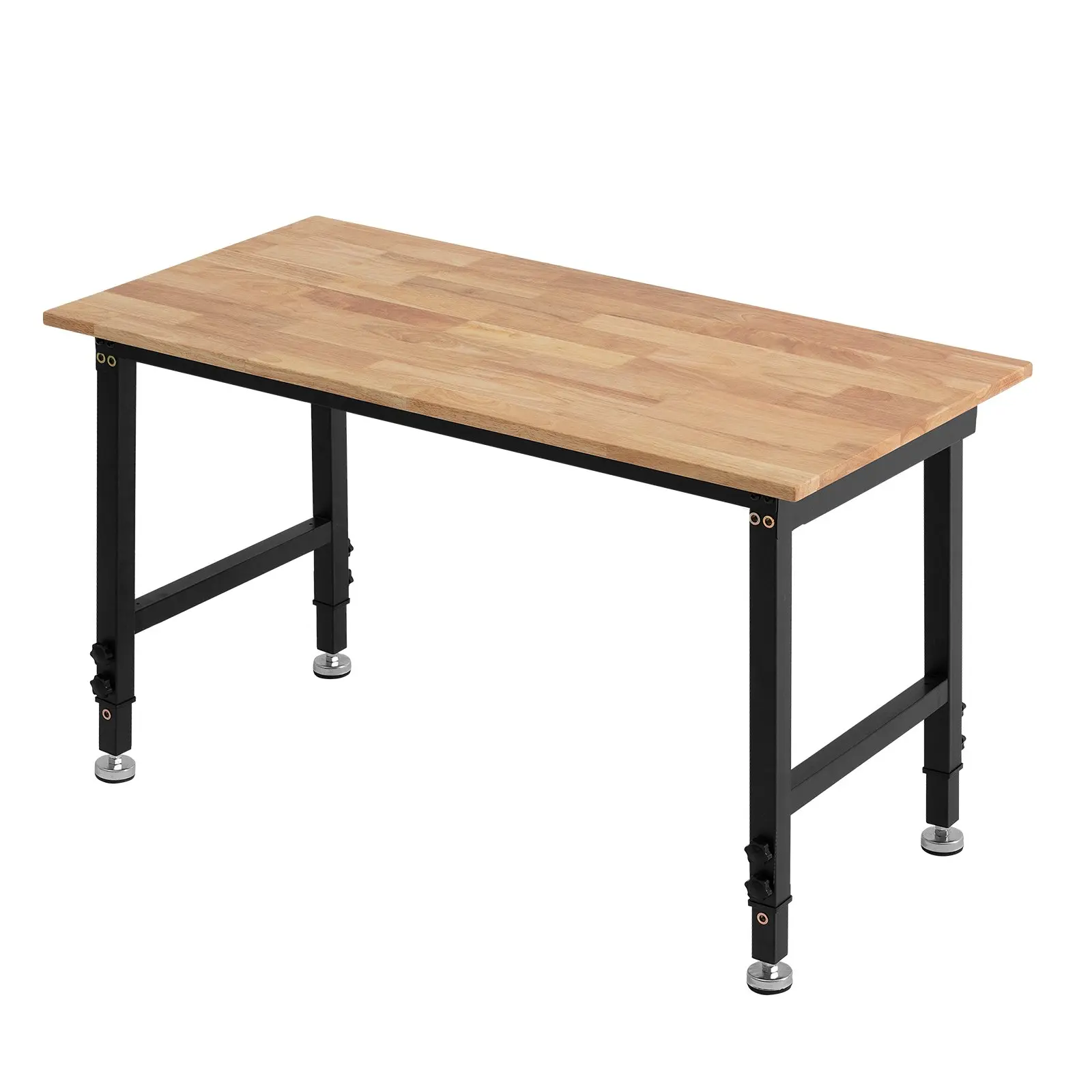 VEVOR Adjustable Workbench, 1500 lbs Capacity, 48x 24 Inch Oak Wood Top Workbench with 26.3-40.2 Inch Height Adjustment, Heavy-Duty Hardwood Worktable for Garage, Workshop, Home, Office, Commercial