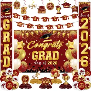 2026 Graduation Decorations Set - Congrats Grad Party Decor with Banner, Backdrop, Porch Door Banners, Balloons, Table Centerpieces for Class of 2026 Celebration ()