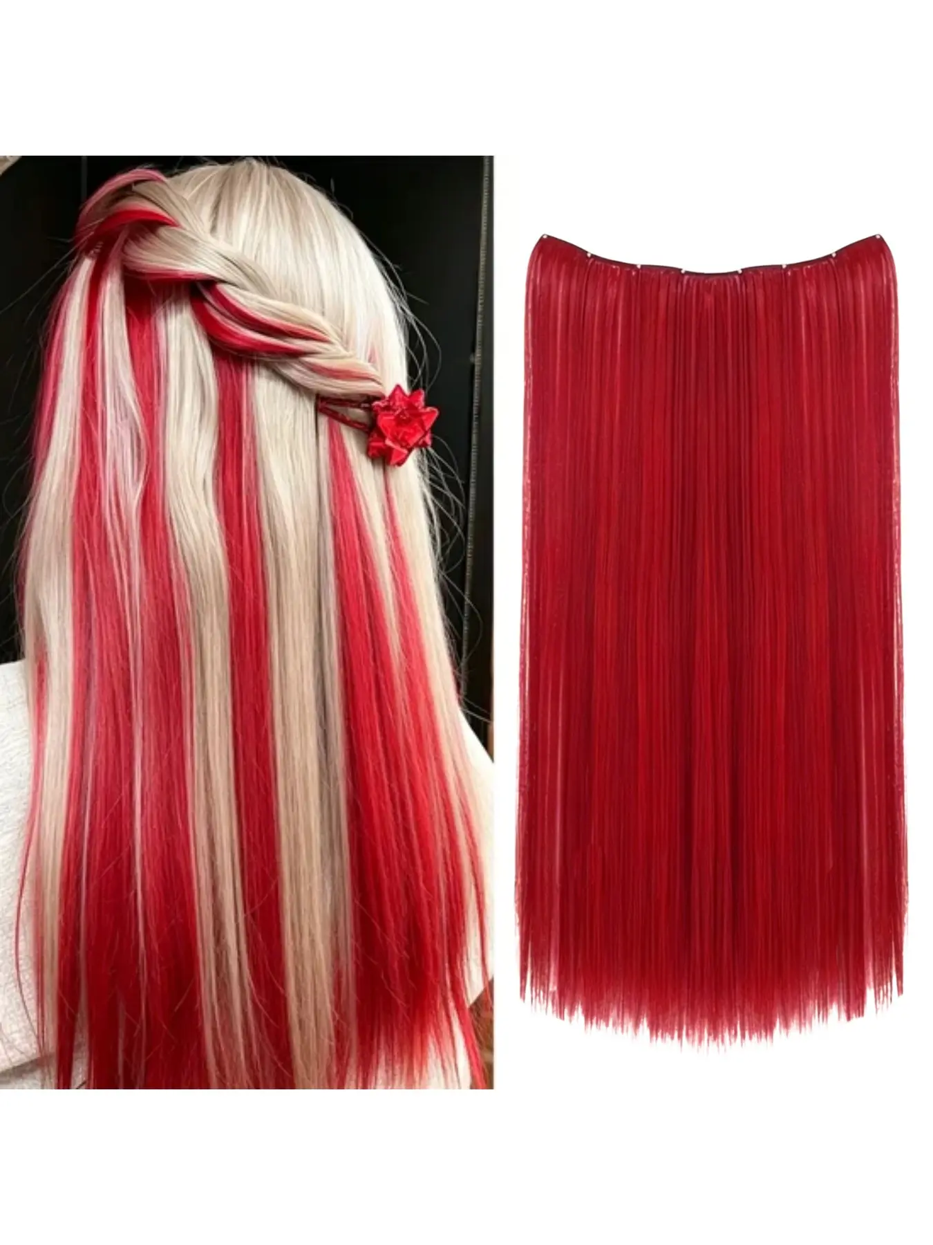 22-inch single four-clip long straight hair extension, colorful highlights clip-in extension, wig, Synthetic Hair Hairpieces, super lightweight, thin, invisible, easy to wear, suitable for women to use at parties, Halloween, Synthetic Hair Extensions