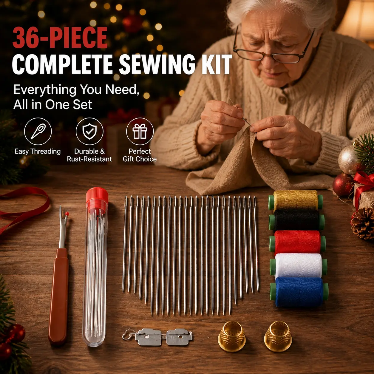 36PCS Large Eye Steel Sewing Needles Set, Sturdy Durable Hand Sewing Tool Kit for DIY Sewing, Embroidery, Mending & Crafting Projects-YY2