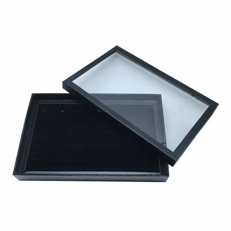 1PC Black Ring Display Box with 100 Slots – Jewelry Organizer with Clear Dustproof Lid. Features multi-compartment storage for rings, earrings, bracelets, and necklaces. Durable commercial-grade design, perfect for home use, shops, and jewelry displays.