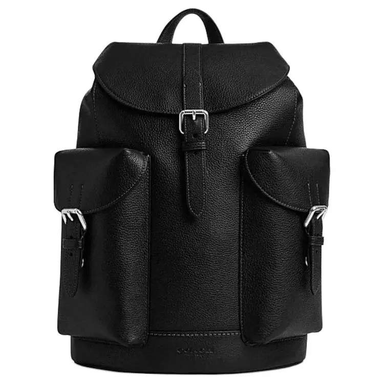 Coach Warner 32 Drawstring Toggle Closure Adjustable Strap Leather Backpack, Large, Men's, Black