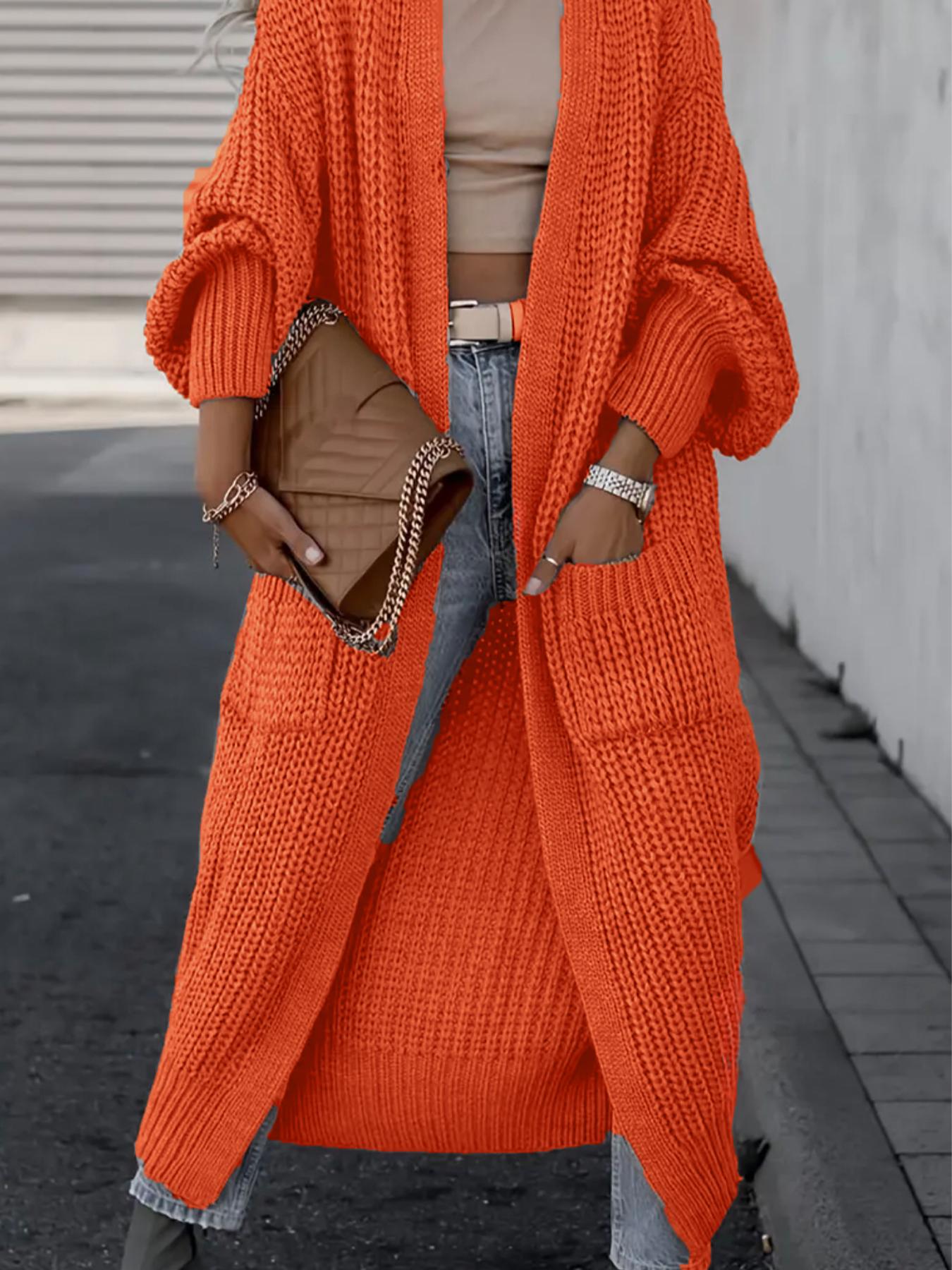 Women's Solid Drop Shoulder Long Cardigan, Womenswear Casual Long Sleeve Cardigan with Pockets, Ladies Knitwear for Spring & Fall Daily Wear, Sweaters for Women