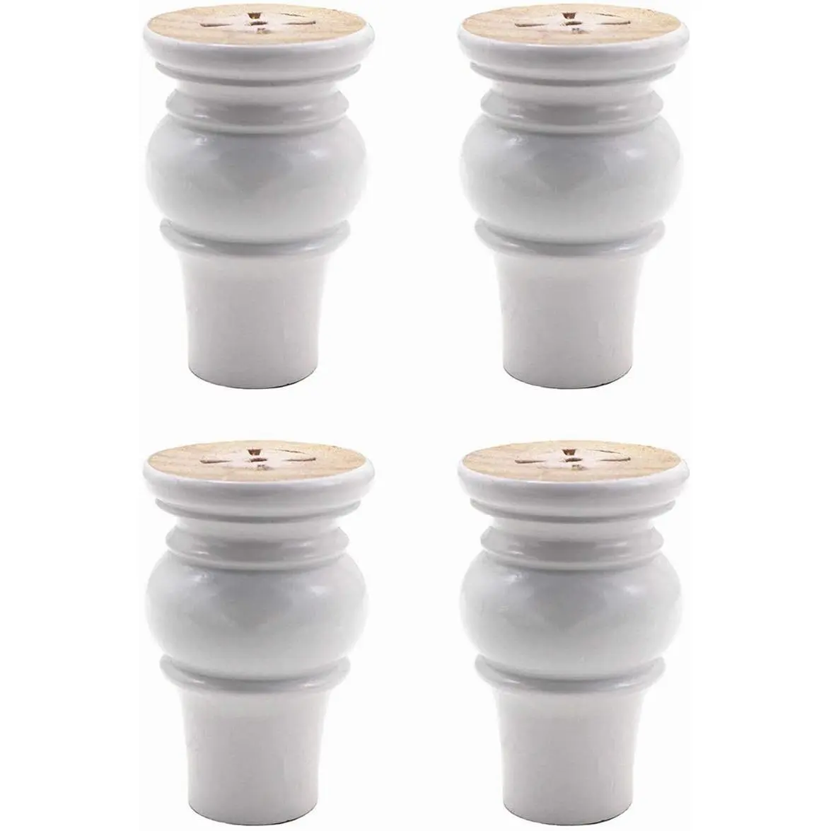 4 Inch Solid Wood Replacement Furniture Sofa Couch Legs Bun Feet Set of 4 | White Wooden legs for Chair Ottoman Loveseat Coffee Table Cabinet Bookcase TV Stand Dresser Replacement