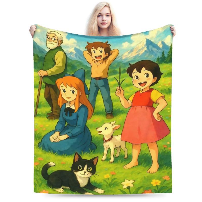 Heidi & Goat Mountain Hike in Alps Blankets  Warm Funny Plush Throw Blanket For Outdoor Picnic Flannel Bedspread Bed Cover