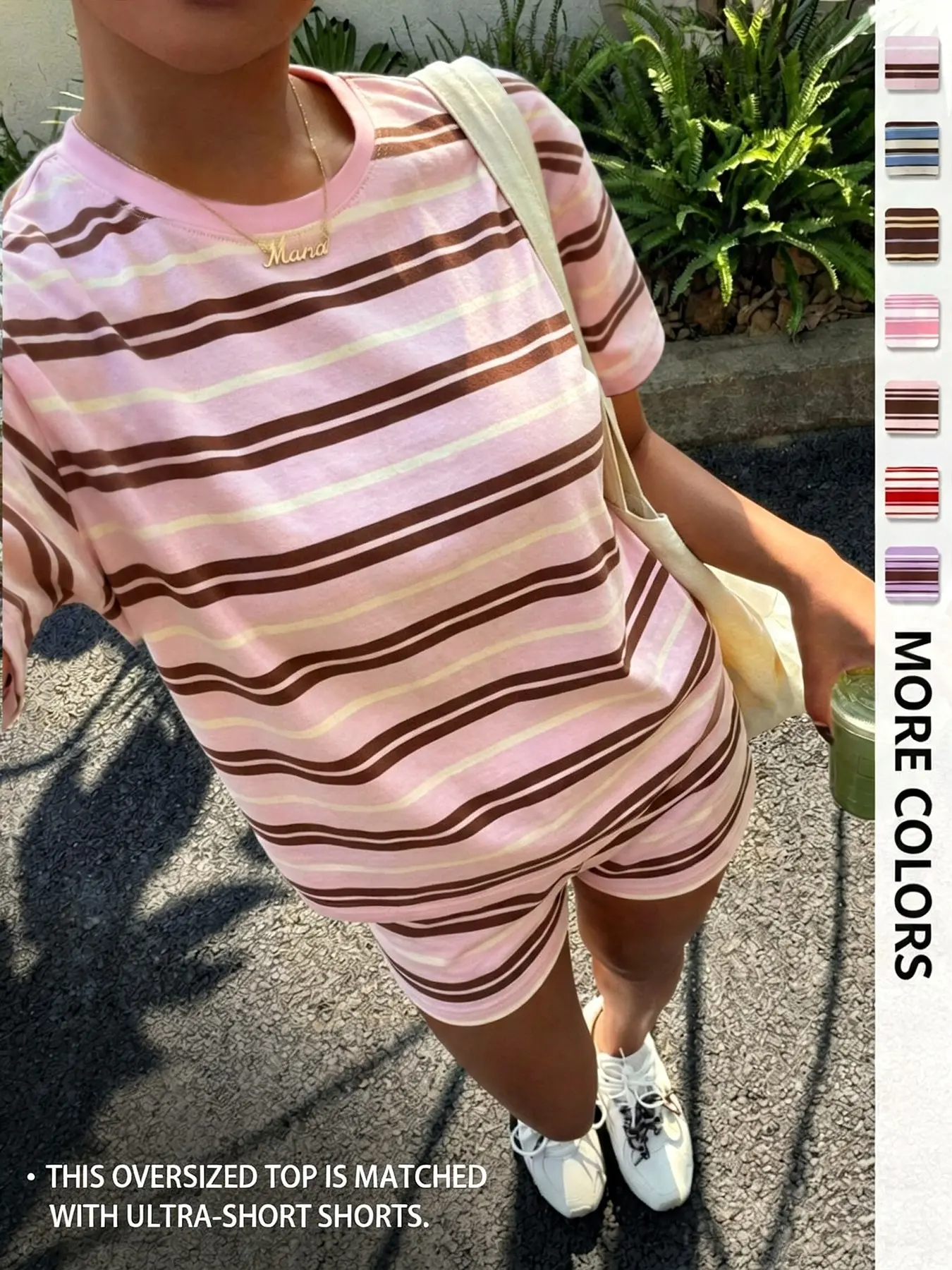 Women's Casual Striped Print Loose-Fit Set, Summer Wear, Vintage, American Retro Street Style, Perfect for Vacation and All-Day Home Wear, Fashion
