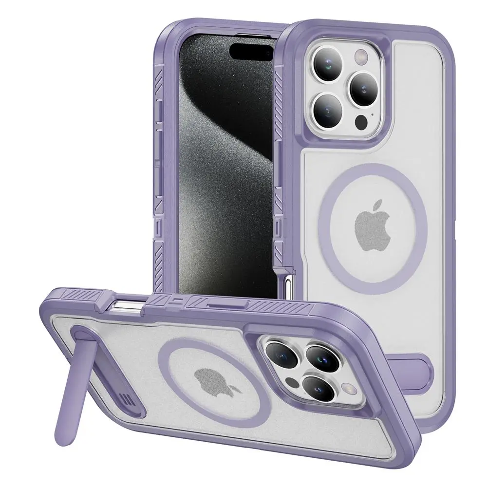 Luxury Magnetic Armour Fold Holder Stand Phone Case For iPhone 17 16 11 14 12 13 15 Pro Max For Magsafe Wireless Charging Cover