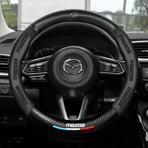 Carbon Fiber Leather Steering Wheel Cover for Mazda 3 5 6 Skyactiv, Axela Atenza Cx30 Cx5 Cx8 Cx9 Mx5 Rx8 Rx7 Bt50, Car Accessories