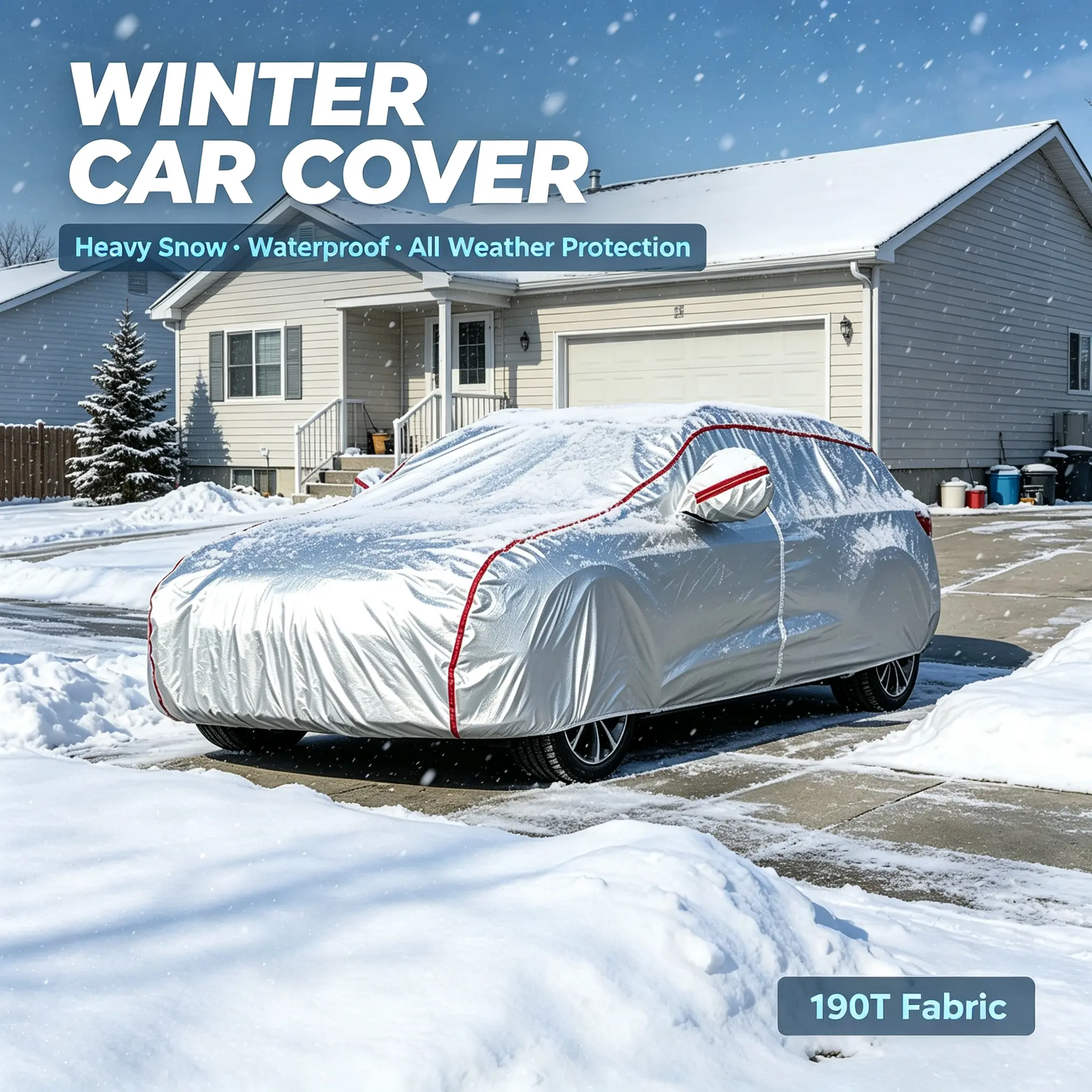 Universal Full Body Car Cover, All Weather Outdoor Protection For Sedan And SUV, Waterproof Snowproof Dustproof With UV Guard, Side Zipper Door And Reflective Strips, Scratch Resistant Oxford Fabric For Vehicle Exterior Protection