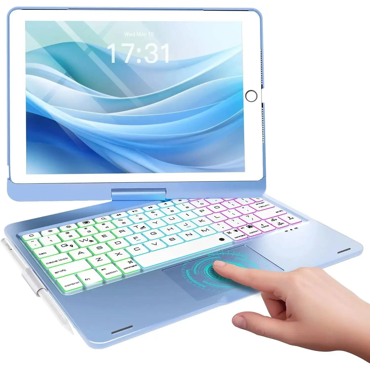 iPad 9th Generation Case with Keyboard 10.2" (2021), 360 Rotatable with Trackpad & Backlit, iPad Keyboard case for 9th/8th/7th, iPad Air 3, iPad Pro 10.5 (Sky Blue)