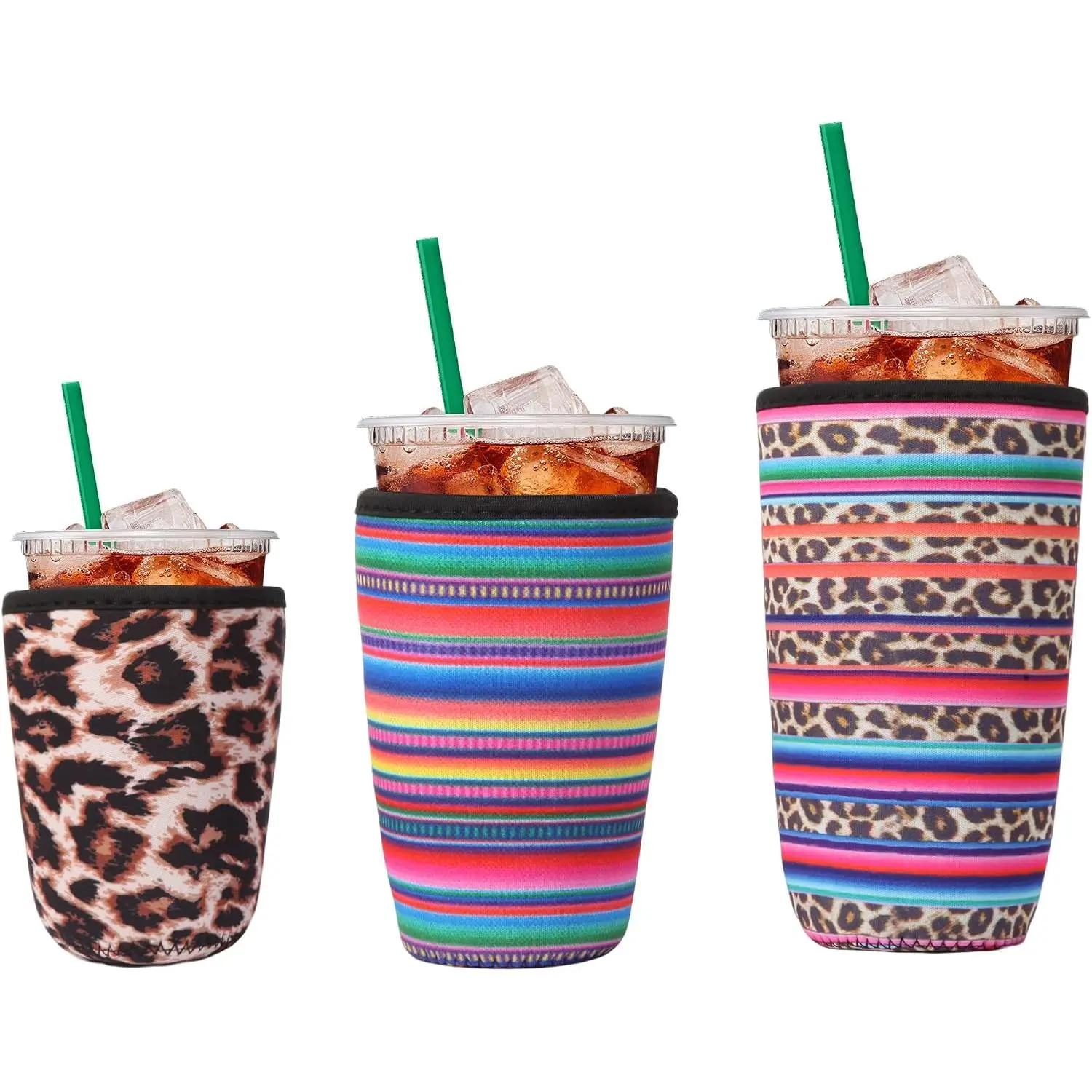 3 count  Insulated Neoprene Iced Coffee Cold Soda Cup Sleeve | Stripe  16-32Oz Cup Holder Can Cooler Cold Iced Drinks for Beverages Gifts for Families