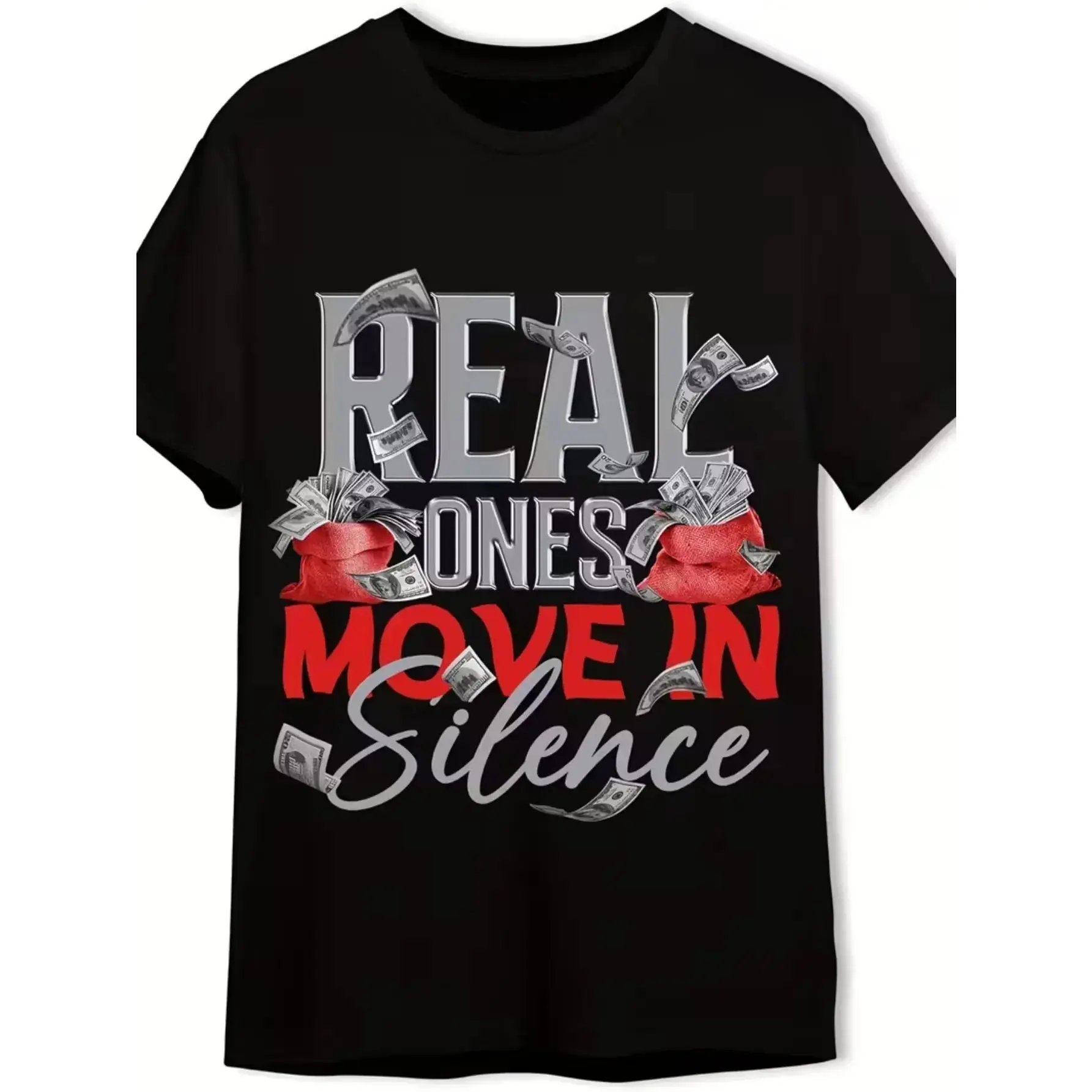 Men'S  T-Shirt, Eye-Catching Coin Print And "Real Men Don'T Argue" Slogan - Red Dollar Sign Design, Loose Casual Short-Sleeved Round Neck Breathable T-Shirt, Suitable for Casual Wear, Comfortable in for All Seasons, Ideal Gift for Men