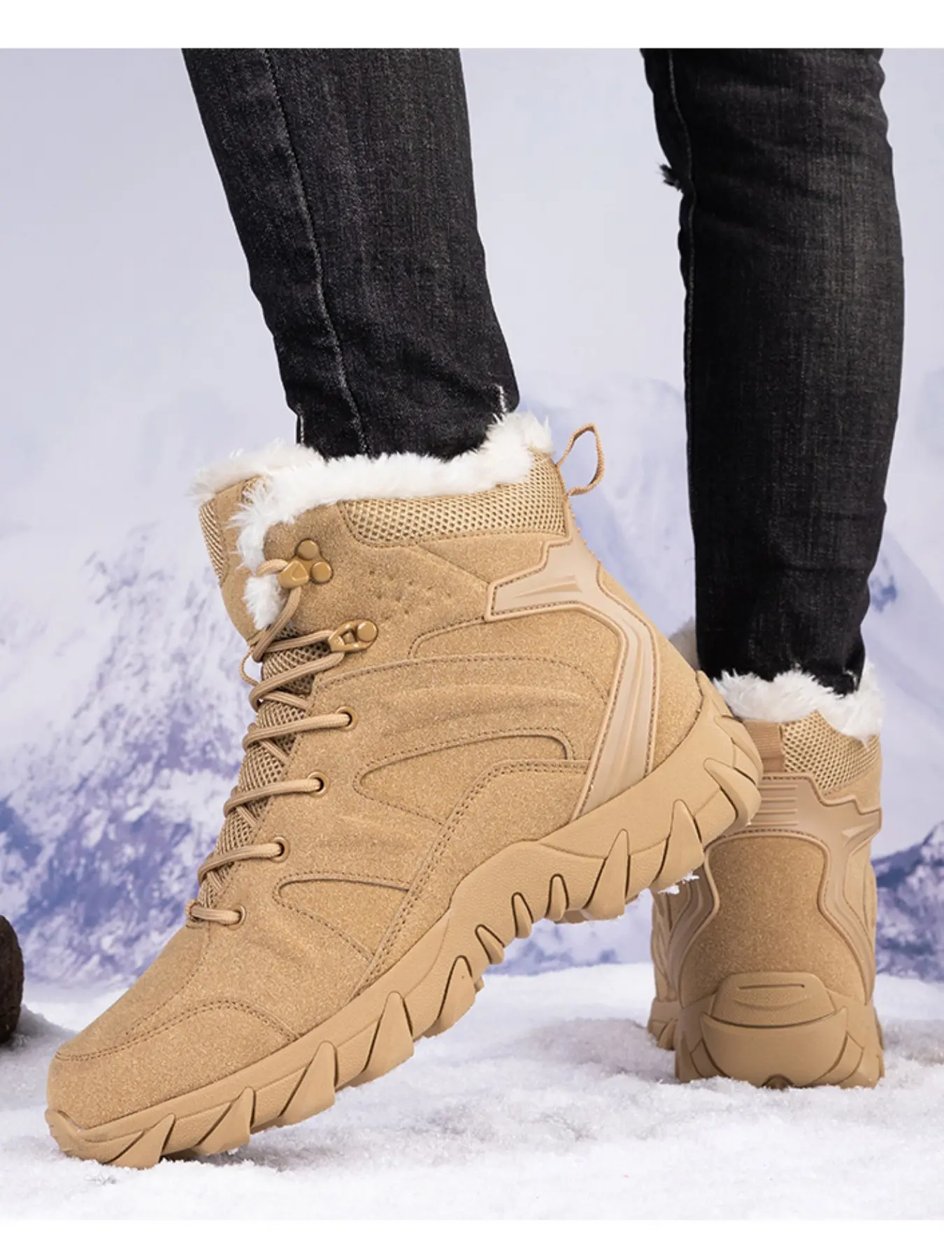 High-Top Fur Snow Boots, Warm Plush Lining, Non-Slip Sole, Durable Outdoor Shoes, Easy Lace-Up Design, Two Color Options