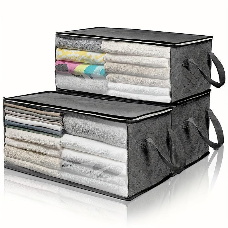 Large Capacity Foldable Storage Box, 1 Count Durable Fabric Storage Box with Clear Window & Handle, Multifunctional Storage Box for Clothes, Bedding, High Capacity Storage
