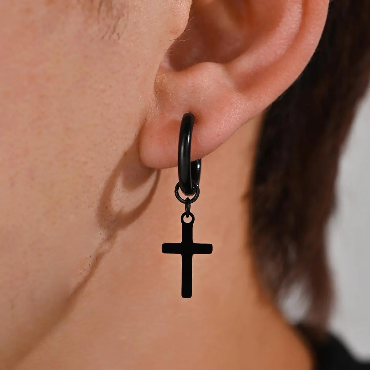 Hip-Hop Cross Pendant Earrings - Unisex Stainless Steel Fashion Earrings, Suitable for Daily Wear, Gatherings, Gift Giving, Unisex Fit
