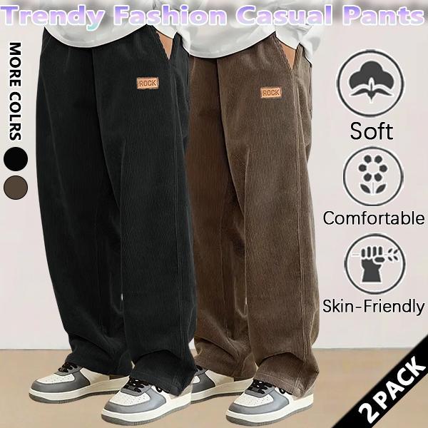 Men's brown chenille casual pants, heavyweight style, loose fit, trendy outdoor sports street style.