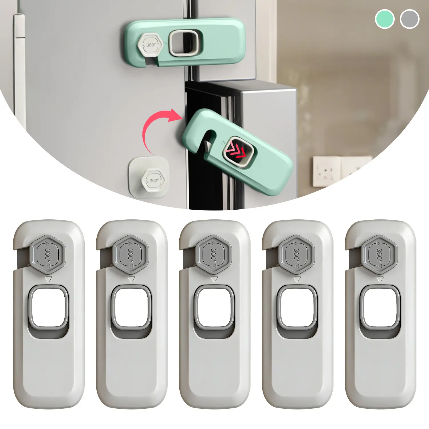 5 Pack Child Proof Refrigerator Lock, Fridge Locks for Kids with Adhesive Backing, Child Safety Locks for Freezer, Cabinets and Drawers, Oven, Closet, Easy Install, No Tools Needed