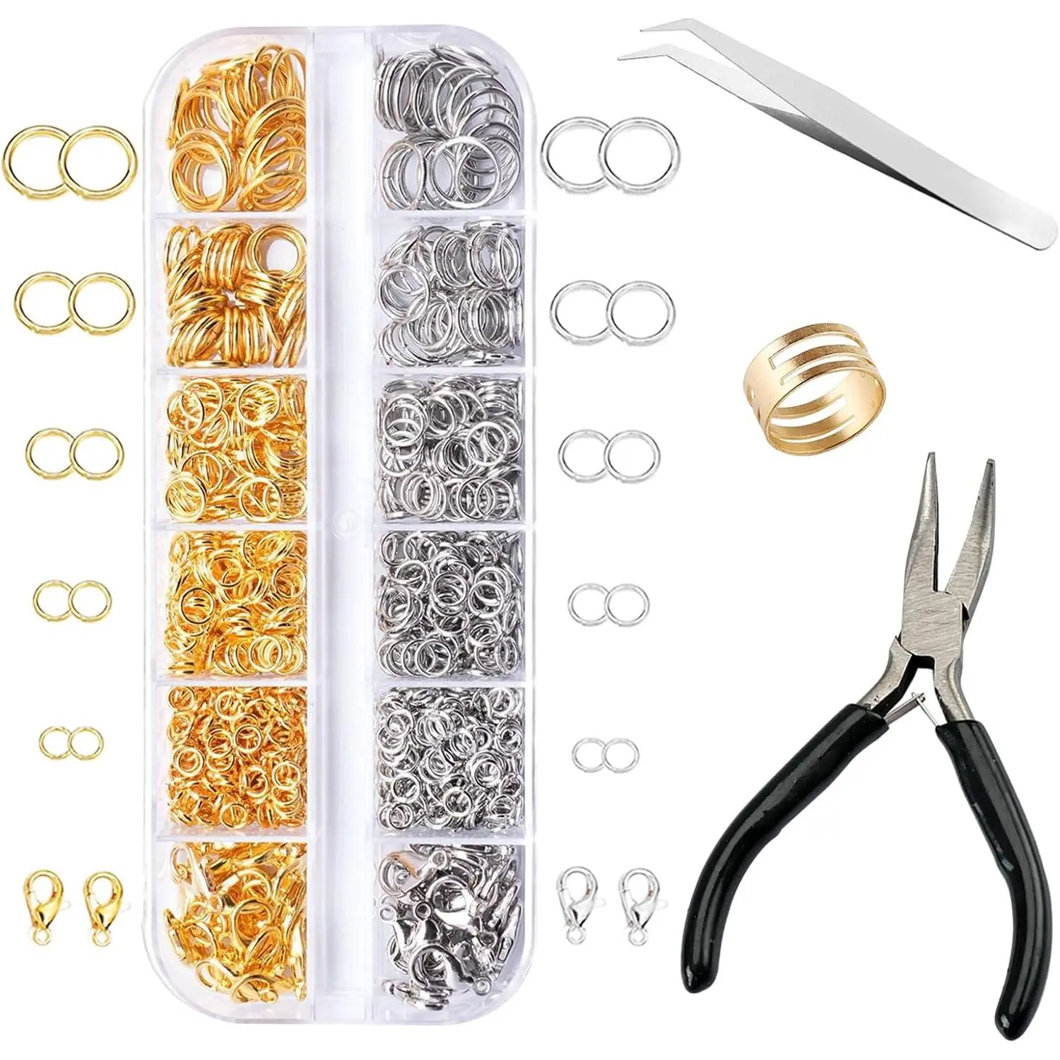 1200 count  Making Supplies,Open Jump Rings and Lobster Clasps  Kit with Jump Ring Pliers  Necklace Repair with Pliers and Ring for Necklace Repair and Making Kit