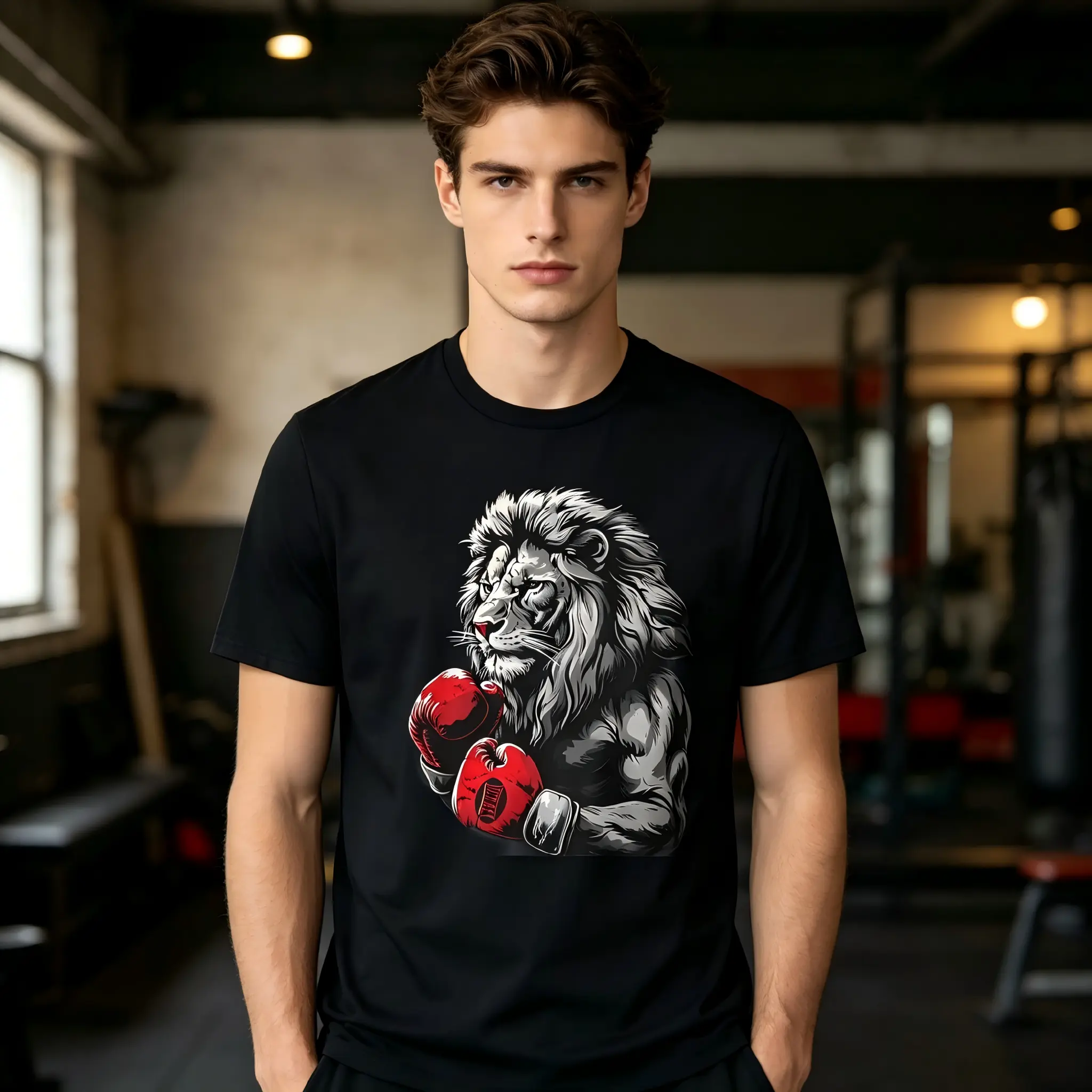 Men's & Men's Retro Martial Arts T Shirt Lion Boxing Design Taekwondo Training Shirt Crew Neck Short Sleeve Gym Wear Suitable for Gym Outdoor Casual Suitable for Taekwondo Enthusiasts UnT Shirt for Easter Black Short Sleeve Crew Neck Tee for Men