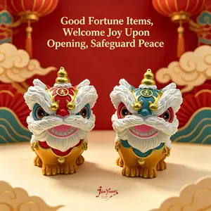 Ceramic Resin Lion Dance Sculpture, Feng Shui Wealth Attraction Decor, Car Home Office Ornament, Traditional Chinese Art Piece