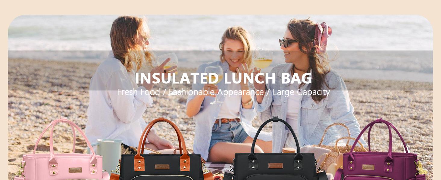 Lunch Bag Lunch Box Women - Leakproof Insulated Lunch Cooler Bag for Women - Large Lunch Tote Bags Adults, Purple