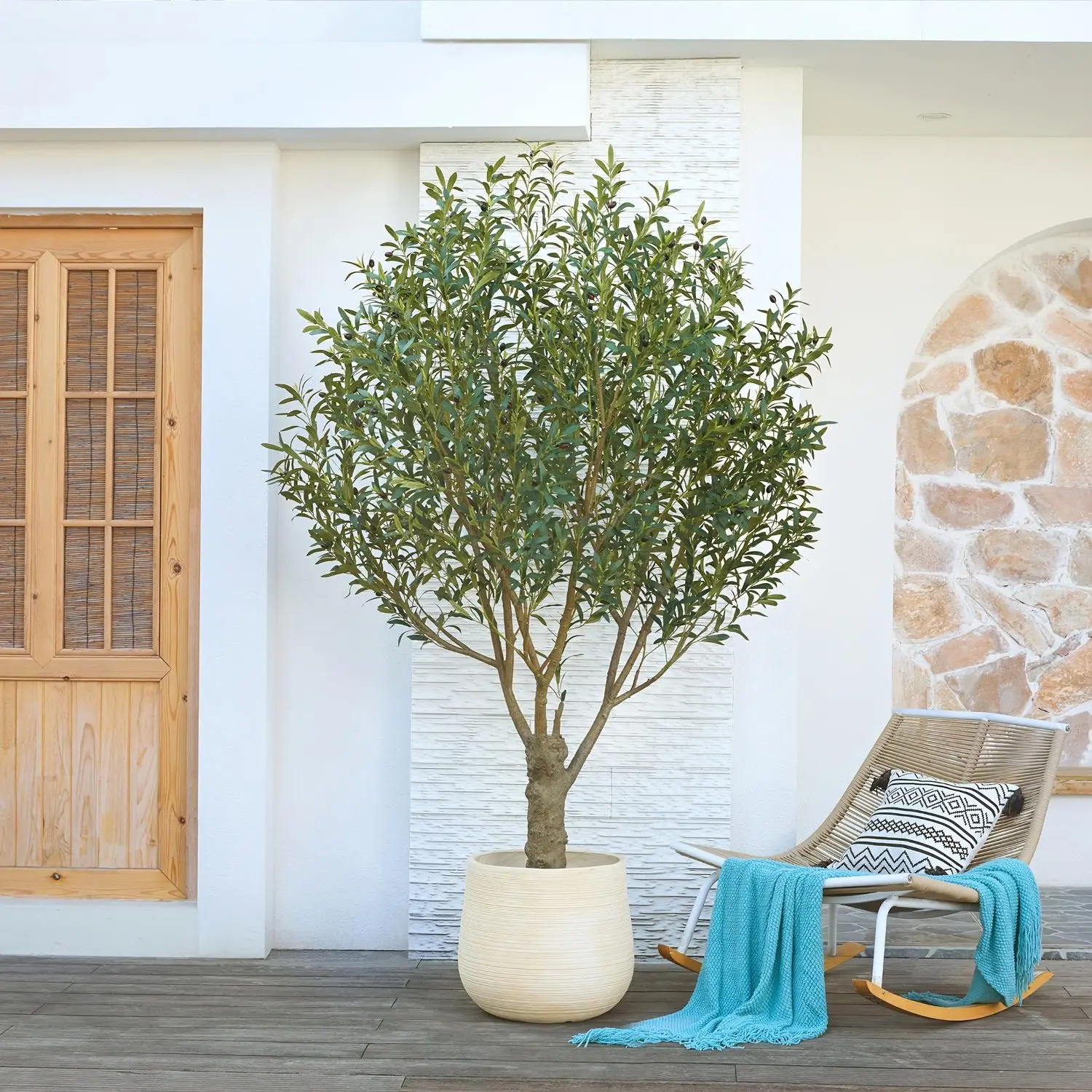 Multi-Size Faux Olive Tree (5/6/7/8ft) with Black Planter, Branch Counts Vary (39/49/54/62 Olive Branches, 1390/2055/2871/4007 Silk Leaves), Ideal for Indoor Decor, Home Office & Living Room Use, Gift Ideas
