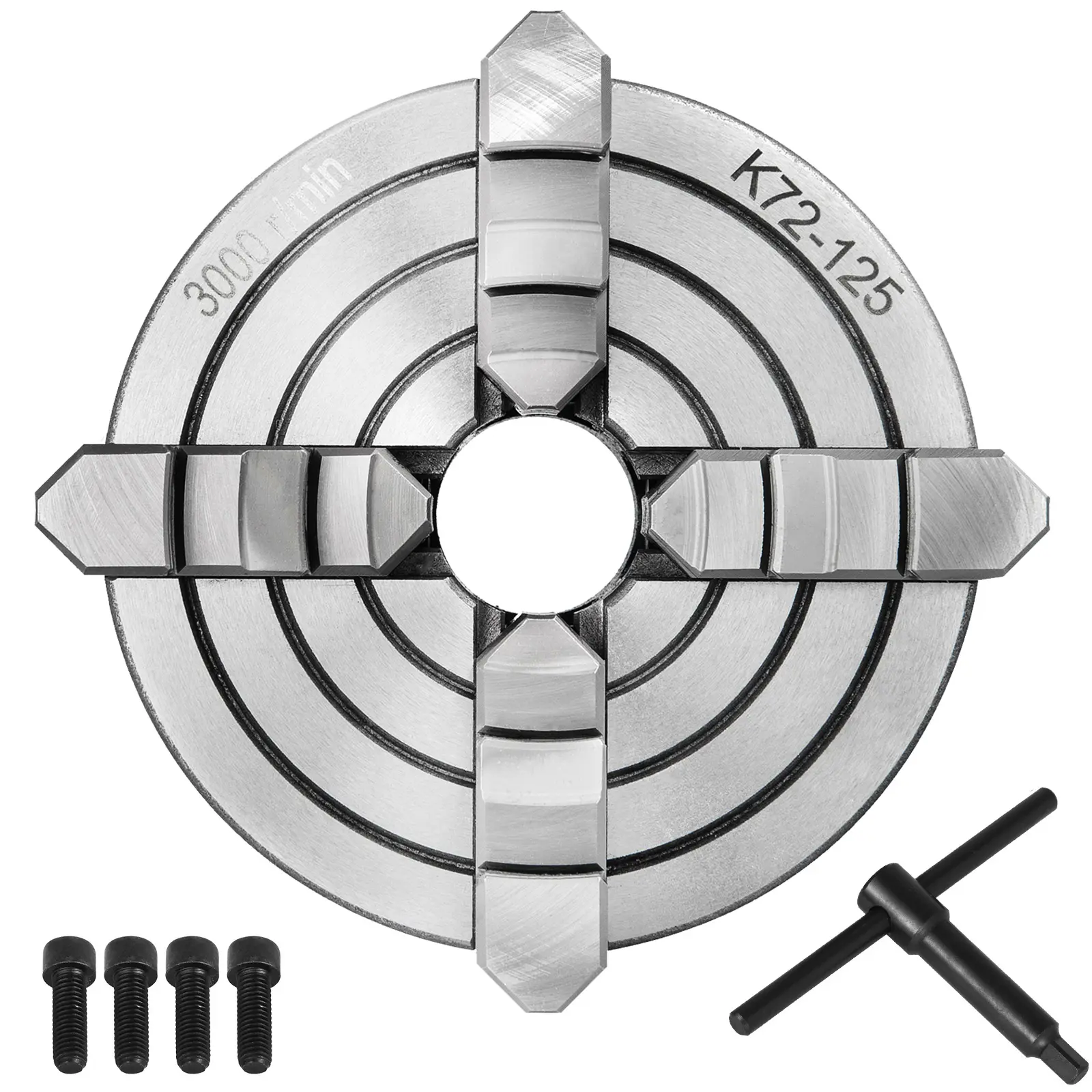 K72-125 Lathe Chuck, 3000 RPM Maximum Speed, Enhanced Flexibility, Reversible Jaw Set, For Lathes Machine