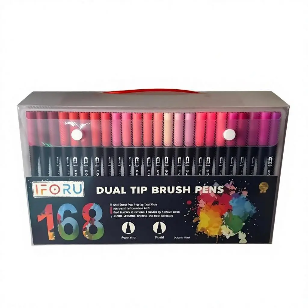 IFORU Multicolor Dual Tip Brush Pens with Flexible Tips - Professional Water Based Markers for Painting Outline Detailed Illustration Hand Lettering and Journaling Art Supplies for Adult Coloring Books durable design ballpoint kit school teacher regular