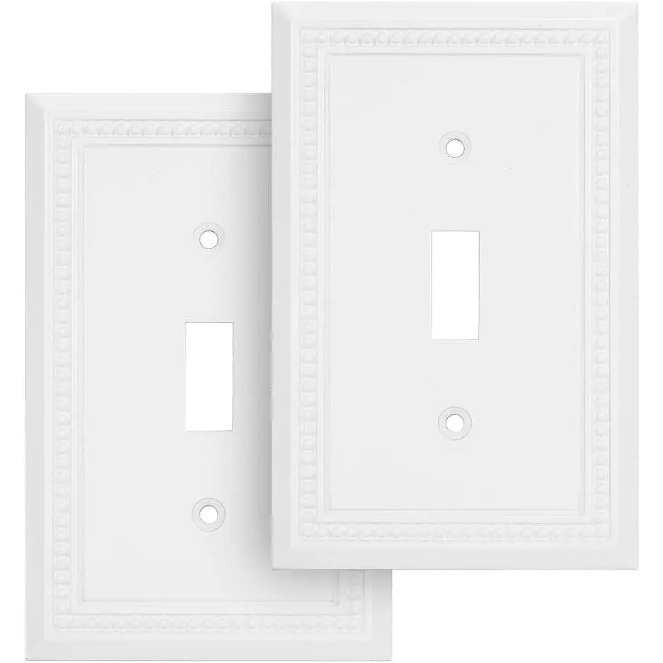 Sunken Pearls Heavy Duty Decorative Wall Plate Switch Plate Outlet Cover (Single Toggle, 2 Pack, White)