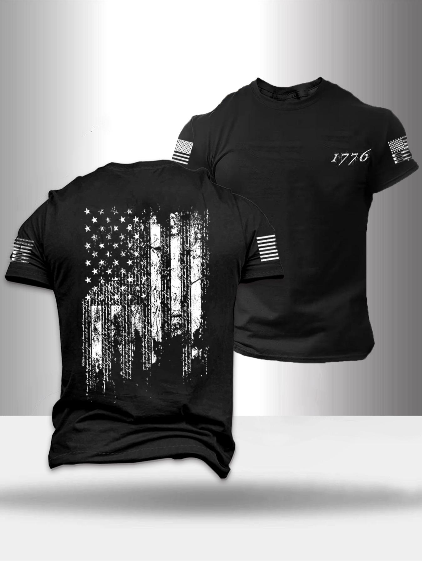 Men's American Flag Print Round Neck Tee, Regular Fit Casual Short Sleeve Crew Neck T-Shirt for Summer, Fashion Men's Top for Daily Wear