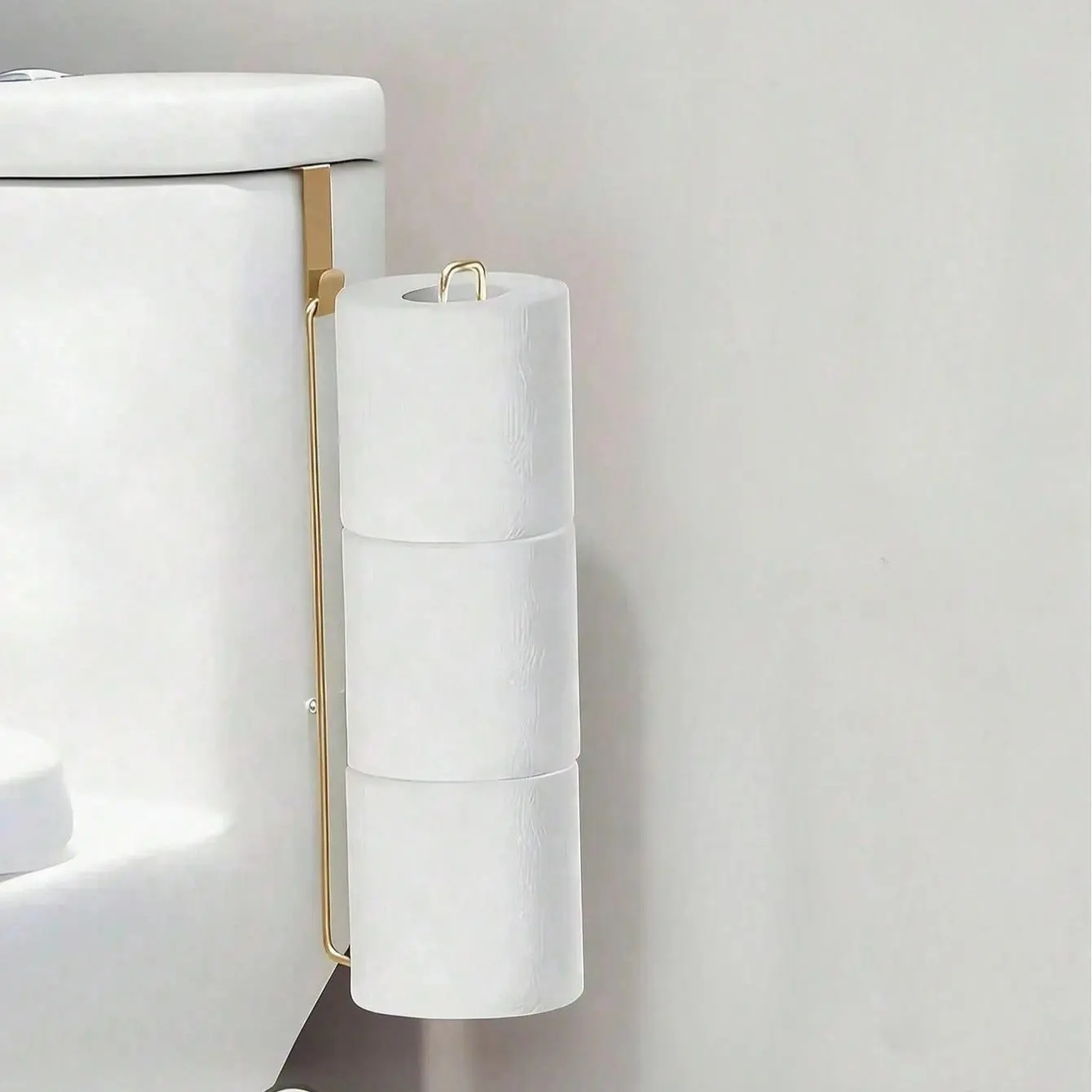 1Pc Modern Style Toilet Paper Holder - Durable Metal Hanging Toilet Paper Storage Rack - 3 Roll Capacity Bathroom Storage Shelf - Simple No-Installation Toilet Paper Holder - Toilet Paper Dispenser