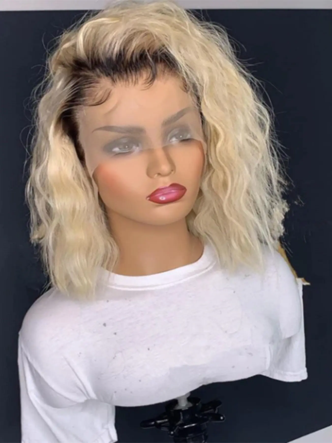 Gradient Gold Soft Long 14 Inch 180 Density Short Curly Hair Deep Lace Front Wig, No Glue, Heat Resistant, Daily Wear, Glueless Lace Wigs, Loose Curly Wig, Natural Looking Wig