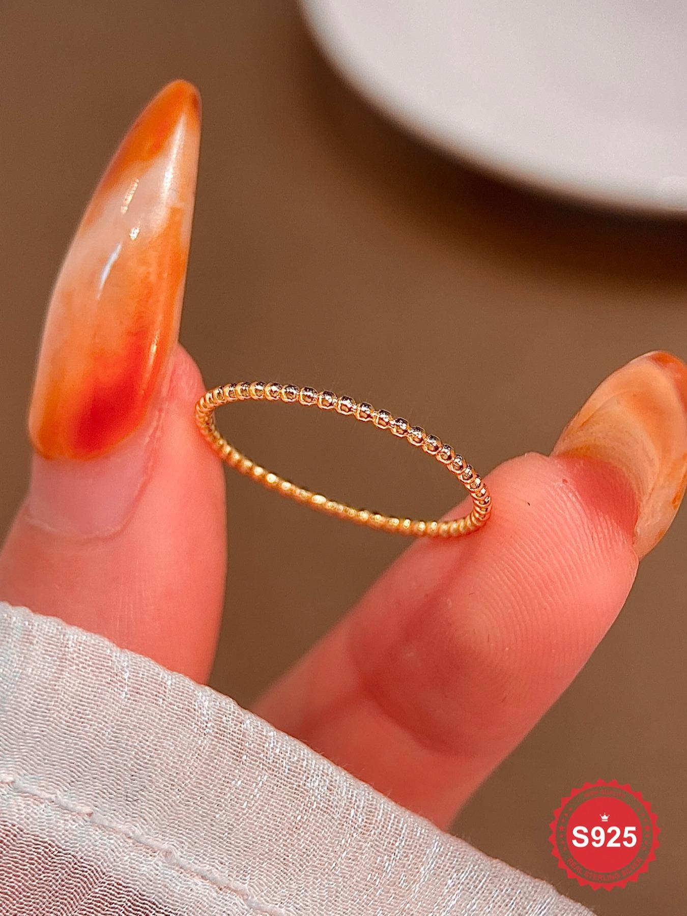 S925 Sterling Silver Simple Stackable Round Bead Ring, Fashion Accessories for Women & Girls, Trendy All-match & Exquisite Jewelry for Birthday Gift