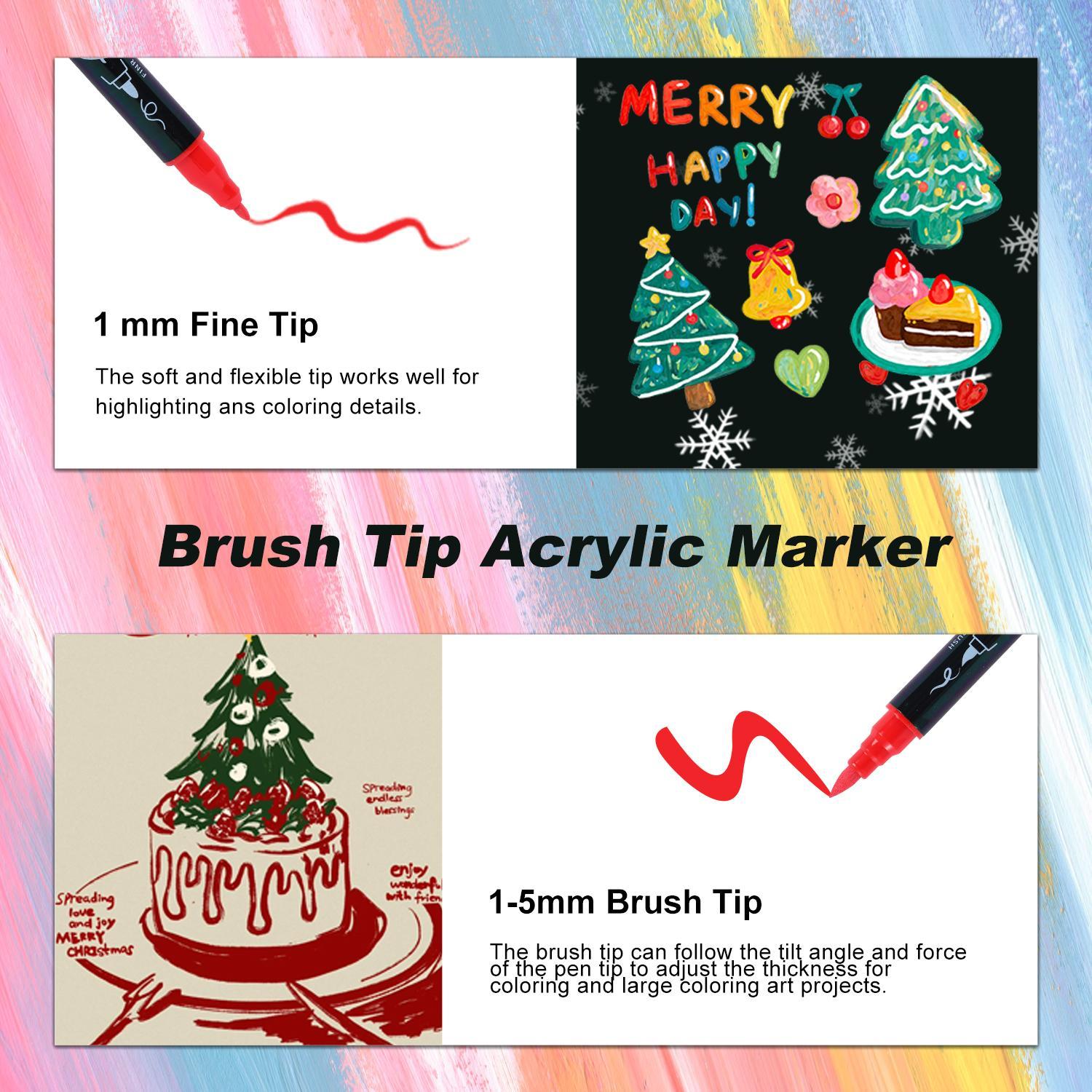 Acrylic Paint Marker Set, 1 Box Dual Tip Acrylic Paint Pen, Permanent Acrylic Paint Markers for Rock Painting, Canvas, Wood, Glass, Ceramic, Fabric, Plastic, Acrylic Marker Pens