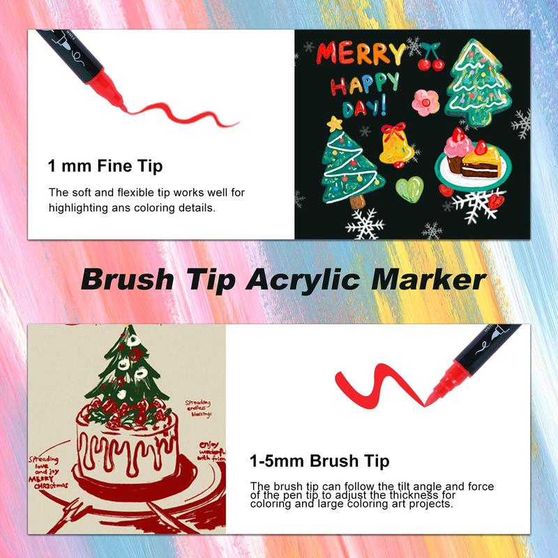 Acrylic Paint Marker Set, 1 Box Dual Tip Acrylic Paint Pen, Permanent Acrylic Paint Markers for Rock Painting, Canvas, Wood, Glass, Ceramic, Fabric, Plastic, Acrylic Marker Pens